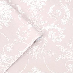 Laura Ashley Vliestapete Josette Amethyst mit floralem Damastmuster.