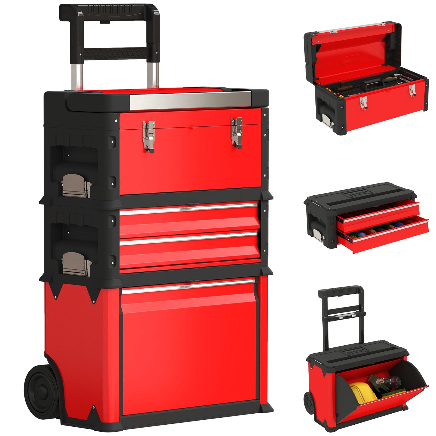 HOMCOM Werkstattwagen inkl. Koffer Werkzeugwagen Leer 52L x 32B x 72H cm