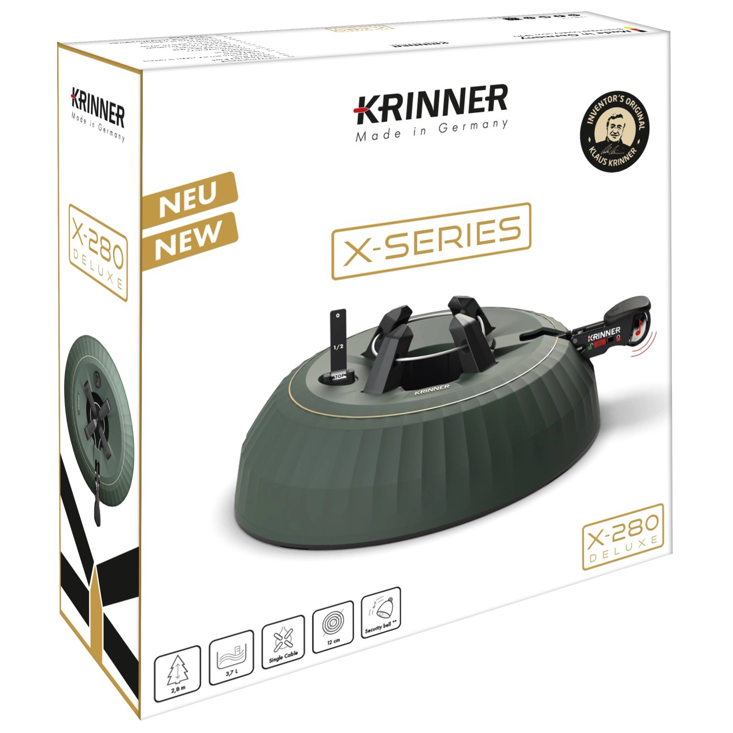 Krinner X-280 Deluxe Christbaumständer, grün, mit Sicherheitsgurt und Wasserstandsanzeige.