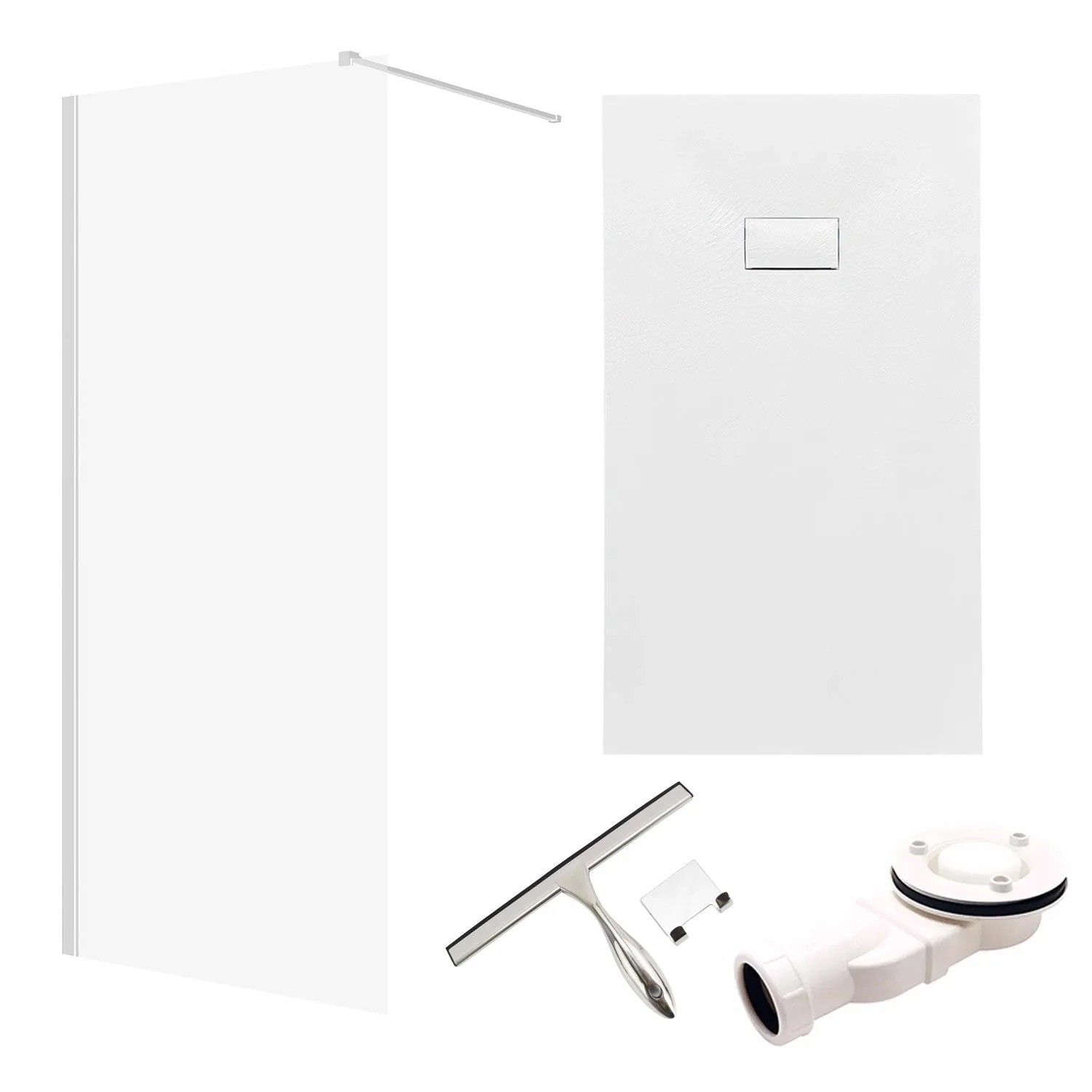 KOLMAN Duschset Walk-In Duschwand 140 x 195 Cm Mit Duschwanne 160 x 90 Cm Mit Zusätzlicher Seitenwand Chrom/Weiß