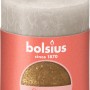 Bolsius Rustik-Kerze Sunset, 80/68 mm, sandgrau-gold. Stumpenkerze ohne Palmöl und tierische Fette.