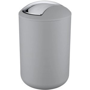 Grauer Wenko Kosmetikeimer Brasil L mit Schwingdeckel aus Chrom.