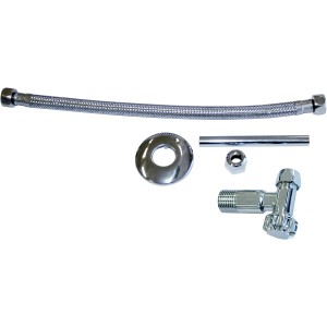 Spülkasten Anschluss-Set für Wasserzulauf von hinten mit Eckventil, Schlauch und Verbindungsrohr.