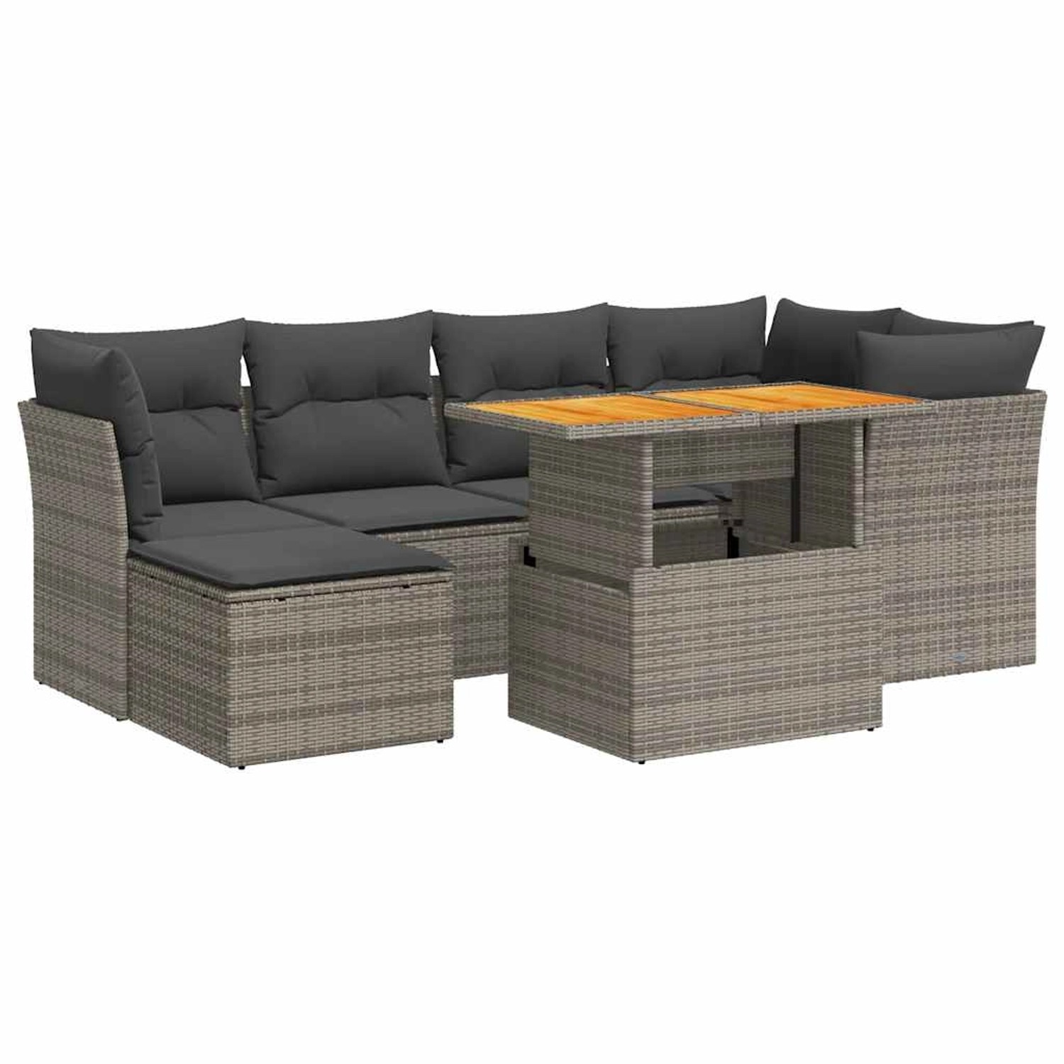vidaXL 7-Tlg Garten-Sofagarnitur mit Kissen Grau Poly Rattan 3326951 günstig online kaufen
