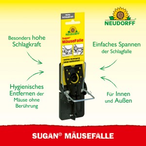 Neudorff Sugan Mäusefalle aus Kunststoff und Stahl, wiederverwendbar und anwenderfreundlich.