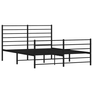 Schwarzes Metallbett 160x200 cm ohne Matratze, mit Lattenrost und Fußteil.