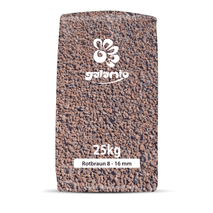 Palette Galamio Lavamulch, rotbraun, 8-16 mm, 12 Säcke à 25 kg. Dekormulch für den Garten.