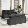 Schwarzes 7-teiliges Garten-Sofa-Set aus Poly Rattan von vidaXL. Gartenmöbel mit Stauraum.