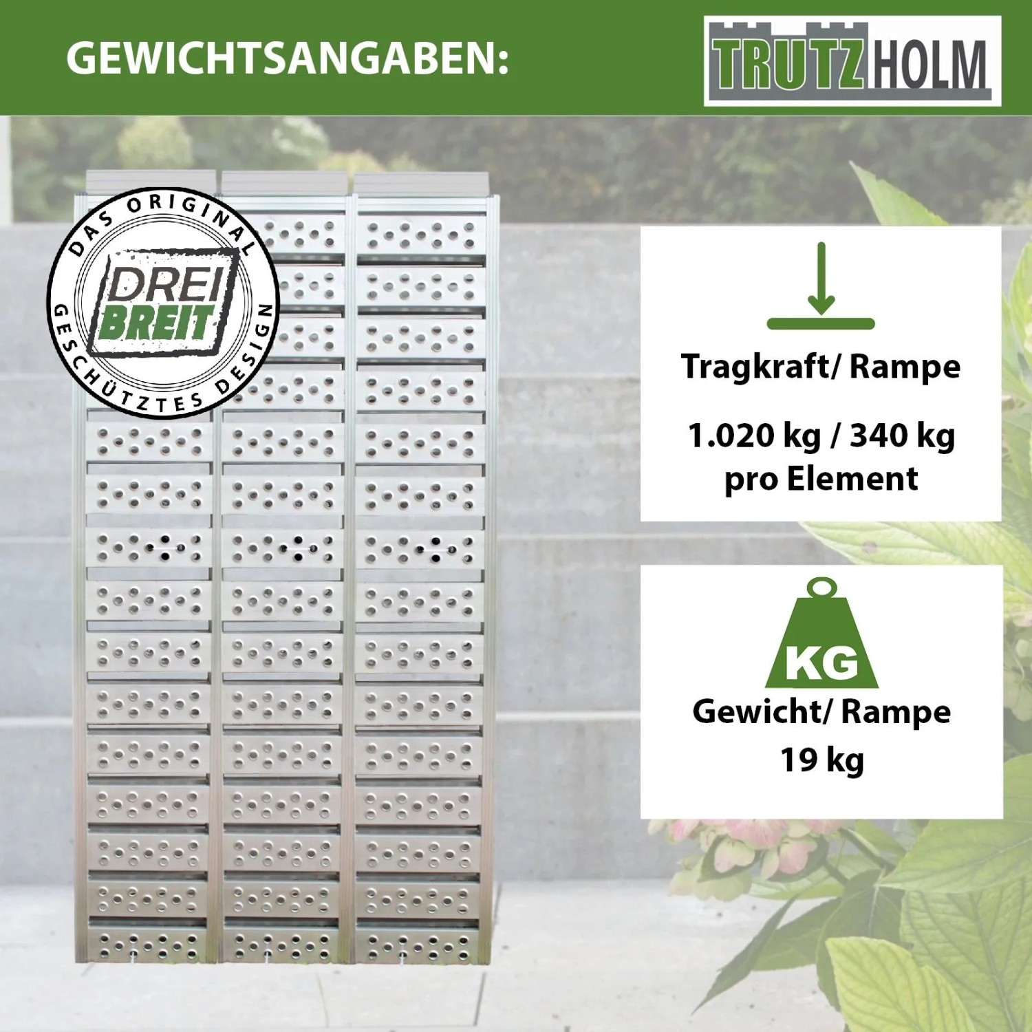 DREIBREIT Alu Auffahrrampe, 2-fach klappbar, 175cm, Tragkraft 1020kg, für Autoanhänger.