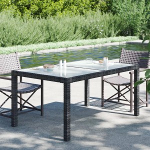 Schwarzer vidaXL Gartentisch aus Rattan mit Glasplatte, 150x90 cm.
