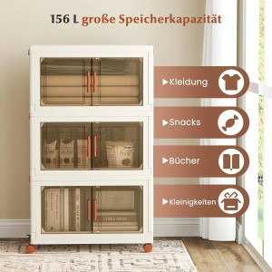 Costway Aufbewahrungsbox mit Deckel 52 L x 3 Stapelboxen Transparent