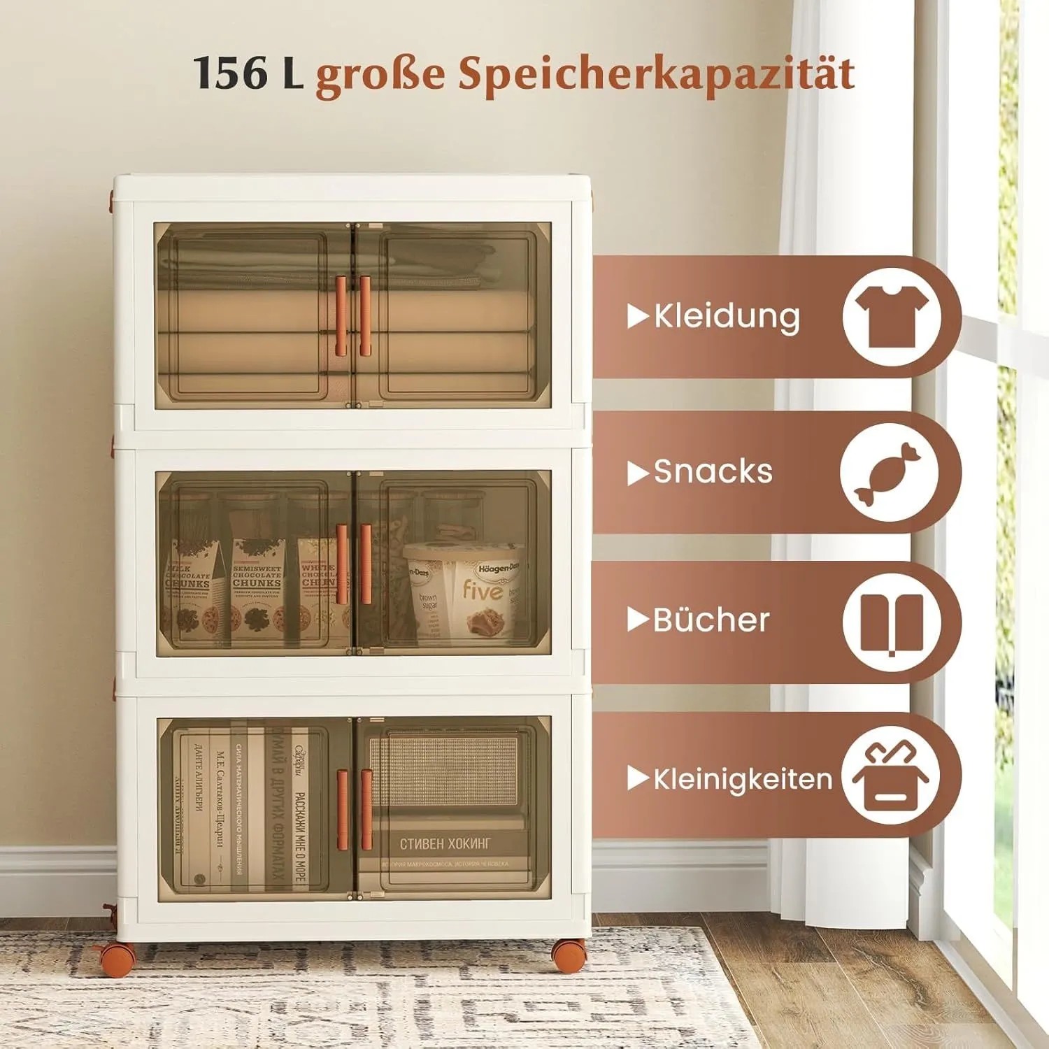 Costway Aufbewahrungsbox mit Deckel 52 L x 3 Stapelboxen Transparent_3