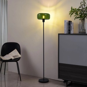 QAZQA Retro Stehleuchte Bizle, schwarz mit grünem Glasschirm. Elegante Innenleuchte für Wohnzimmer und Schlafzimmer.