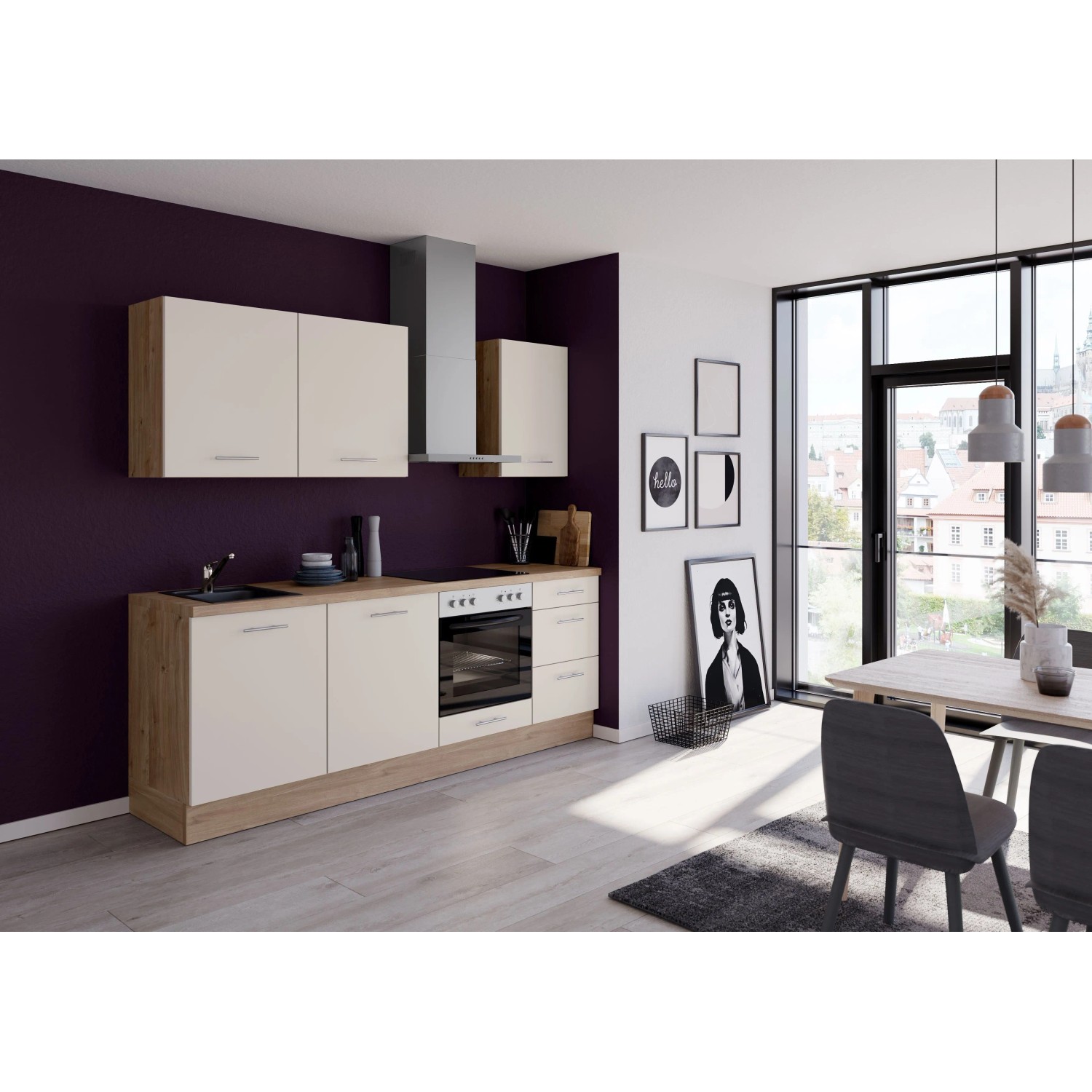 Impuls Küchen Küchenzeile IBZ42304I 230 cm Magnolienweiß