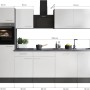 Respekta Küchenzeile Oliver 280 cm Grau Matt mit Elektrogeräten und Maßen.