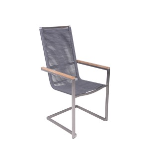 Garden Pleasure Freischwinger Pavia 4er Set, silber-schwarz, mit Teakholz-Armlehnen.