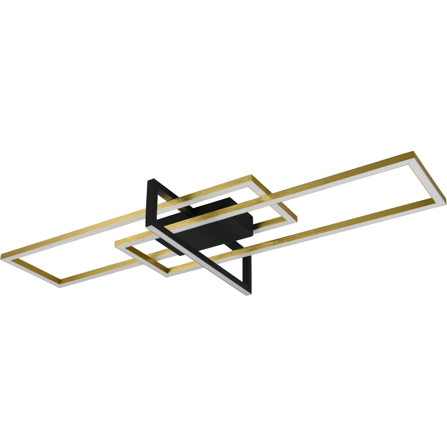 Moderne LED Deckenleuchte Salinas in Messing matt und Schwarz mit geometrischem Design.