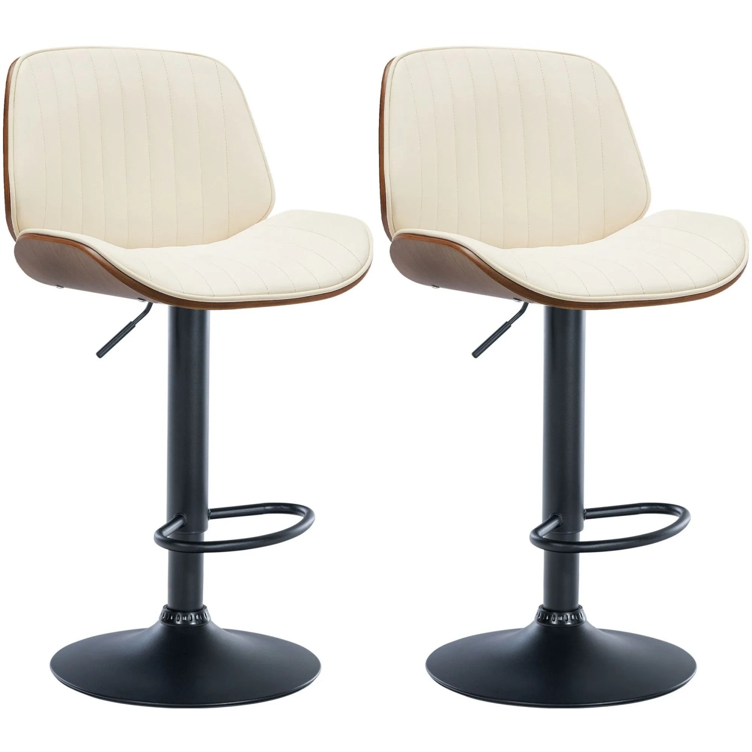 DELUKE 2er Set Barhocker TAKAR Kunstleder Walnuss/creme 49,5x50x90cm Barstuhl Höhenverstellbar Mit Lehne Drehbar Tresenh...