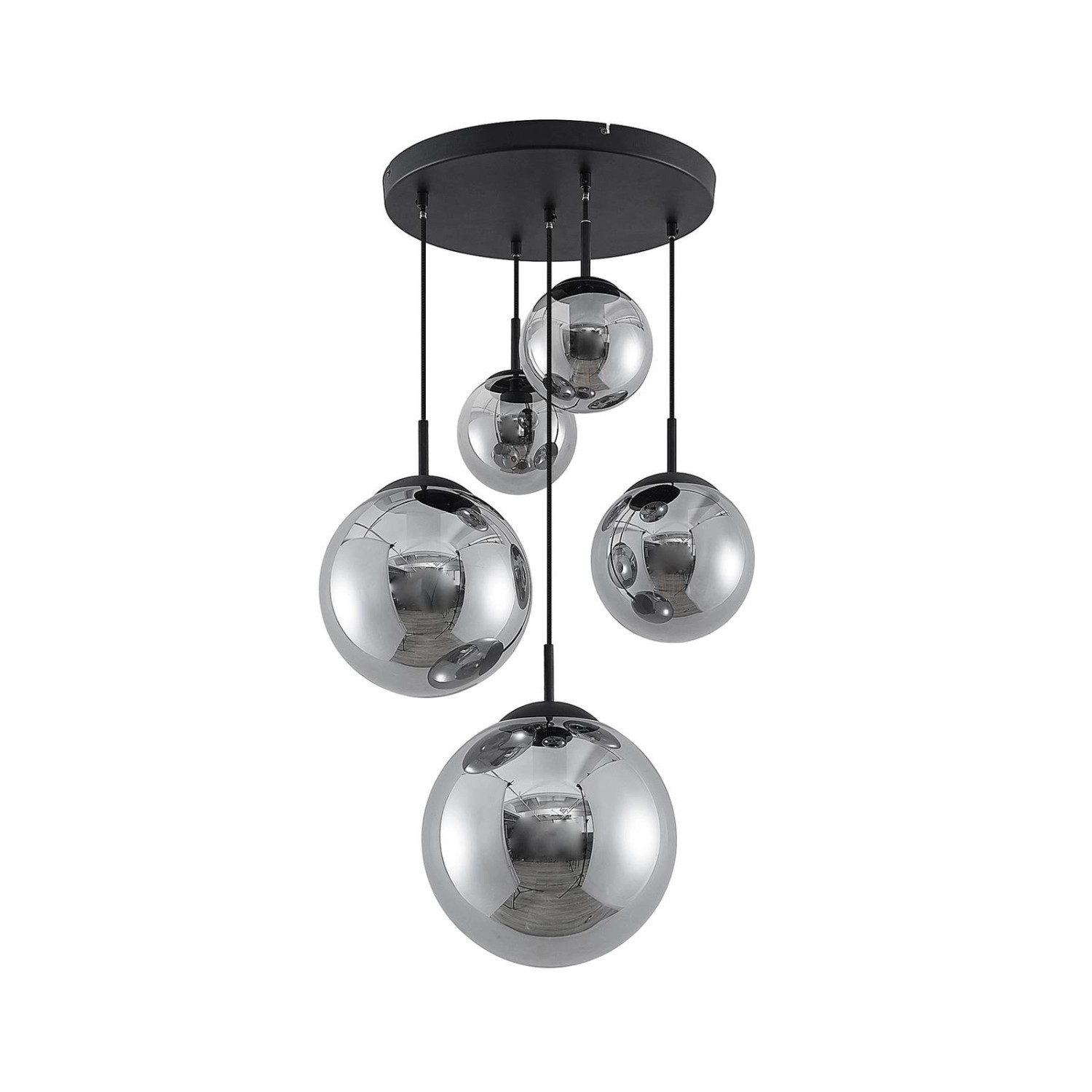 Lindby Pendelleuchte Teeja 9628020 Retro Vintage Antik in Alu aus Glas 5-flammig E27 Wohnzimmerleuchte