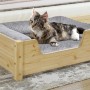 Gemütliches Tierbett aus Kiefernholz mit Katze, 60x40 cm, Rollrost inklusive.