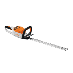 Stihl Akku-Heckenschere HSA 60, orange-grau, mit langen, scharfen Messern für präzises Trimmen von Hecken und Büschen.