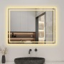 Rechteckiger Badspiegel 80x60 cm mit LED-Beleuchtung, dimmbar und drei Lichtfarben.