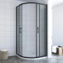 Aquabatos Viertelkreis-Runddusche mit schwarzmatten Profilen, Schiebetür aus ESG Sicherheitsglas im modernen Bad.
