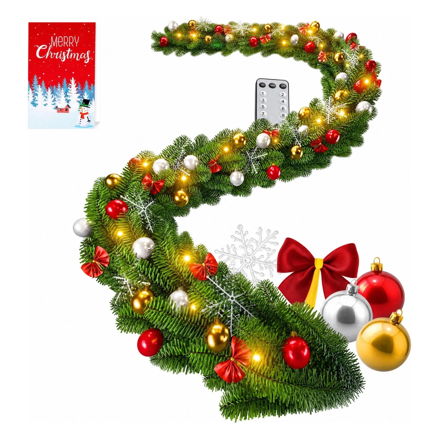 KESSER LED Weihnachtsgirlande IP44 5 m 100 LEDs Grün inkl. FB mit Deko