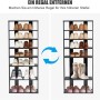 Schwarzes 8-stufiges Schuhregal aus Holz, höhenverstellbar, zeigt flexible Aufbewahrung für Schuhe und Stiefel.