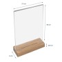 Klarer Acryl Tischaufsteller DIN A4 Hochformat mit hellem Holzfuß. Ideal für Menü- und Infokarten im Bürobedarf.