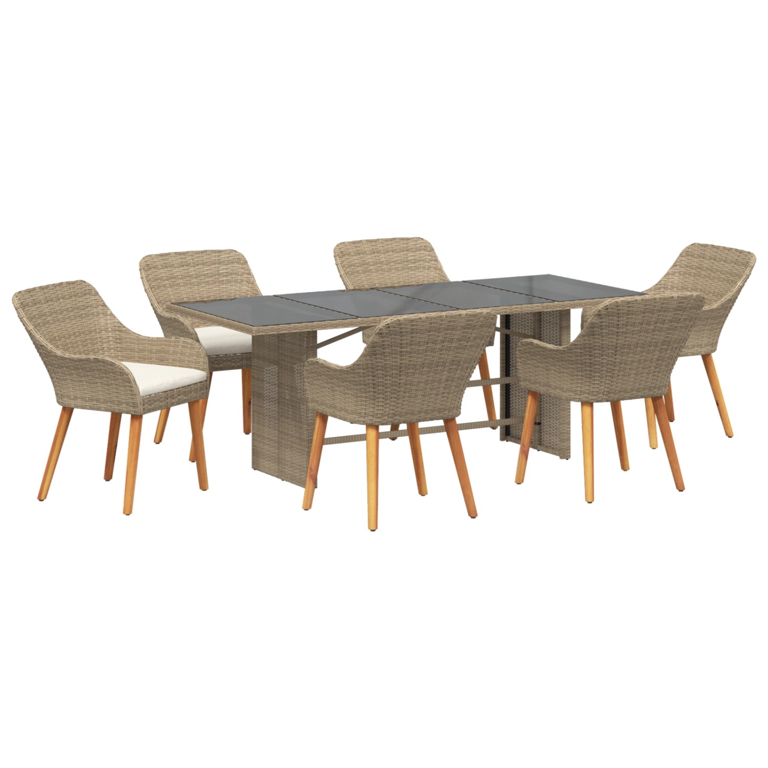 vidaXL 7-Teiliges Garten Essgruppen-Set Beiger Poly Rattan 3261629 günstig online kaufen