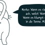 Cartoon Katze von hinten mit Spruchblase zum Thema Klumpstreu.