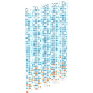 Eisl Textil Duschvorhang mit blau-orangem Mosaikmuster, 180x200 cm.