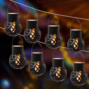 Marelida LED Solar Hängeleuchte Feuerball Garten Balkon Kugelleuchte Flammeneffekt 8St