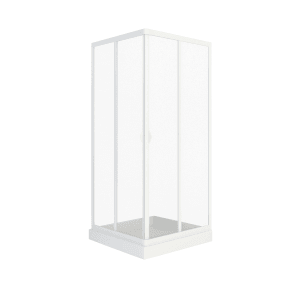 Weiße Forte Premium Eckduschkabine Vela 80x80 cm mit Eckeinstieg.