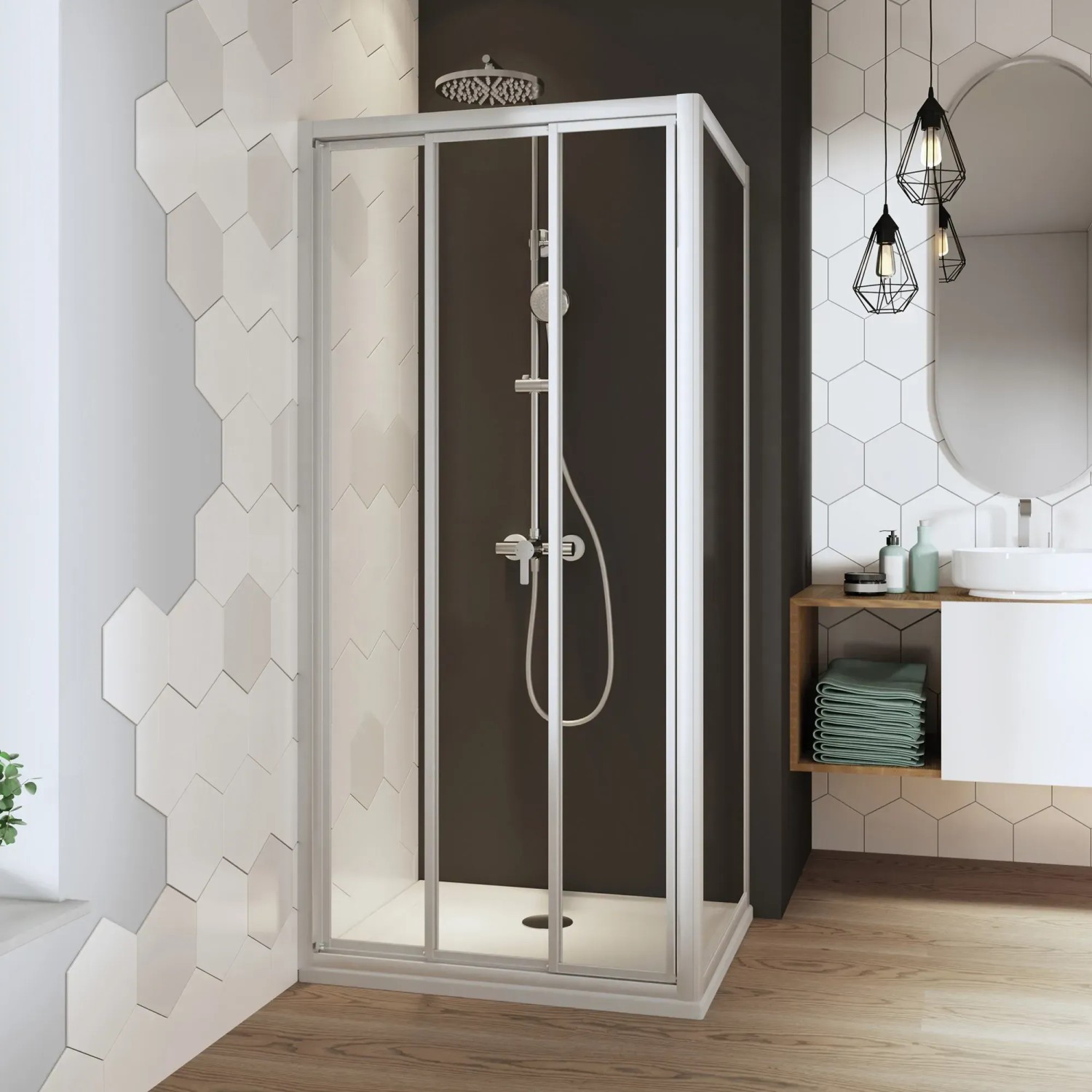 Breuer Fara Schiebetür, 80 cm, Weißrahmen, Klarglas für Nische oder Seitenwand.