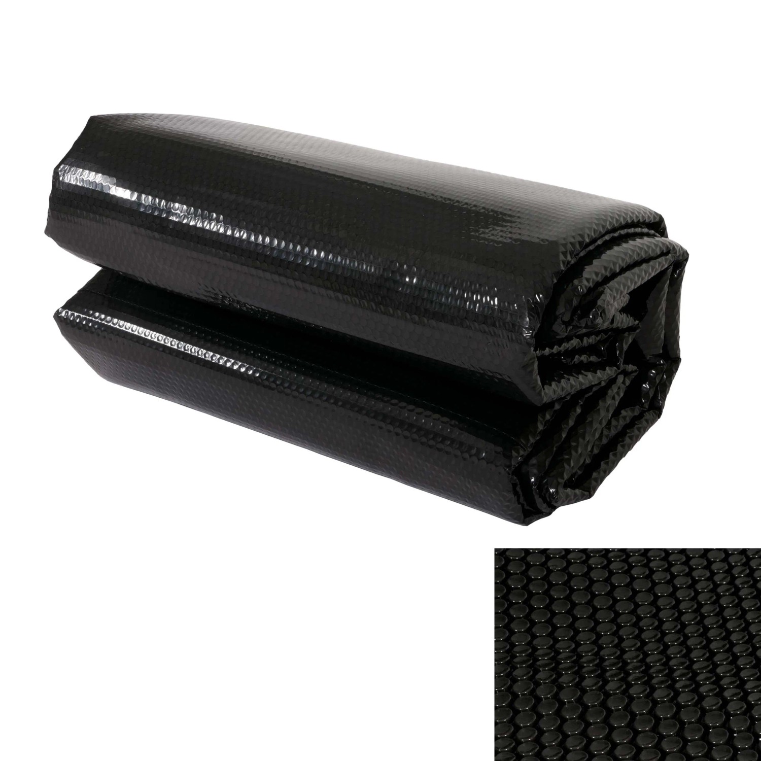 Gerollte, schwarze Proregal Pool Solarplane 3x2m, Detailaufnahme der Noppenstruktur.