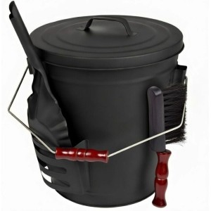 BLACK OAK Ascheeimer Stromboli 20L mit Schaufel und Handfeger für Kamin und Grill.