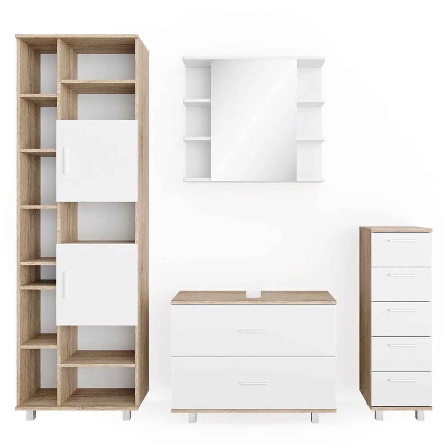 Vicco Badmöbel-Set Ilias Weiß/Sonoma 80 x 61 4-teilig