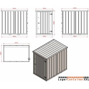 LagercontainerXXL 1,5m Lagercontainer mit Einflügeltür & Doppelverriegelung Voll Verzinkt 2,28x1,50x2,09