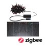 Paulmann LED-Lichterkette Yuna Plug & Shine RGB, 10m, schwarz. Aufgerollt und hängend mit bunten LED-Lichtern, Zigbee-fähig.