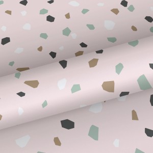 Rosa Tapete mit Terrazzo-Motiv. Dekorative Vliestapete für Kinderzimmer, Rollenware.