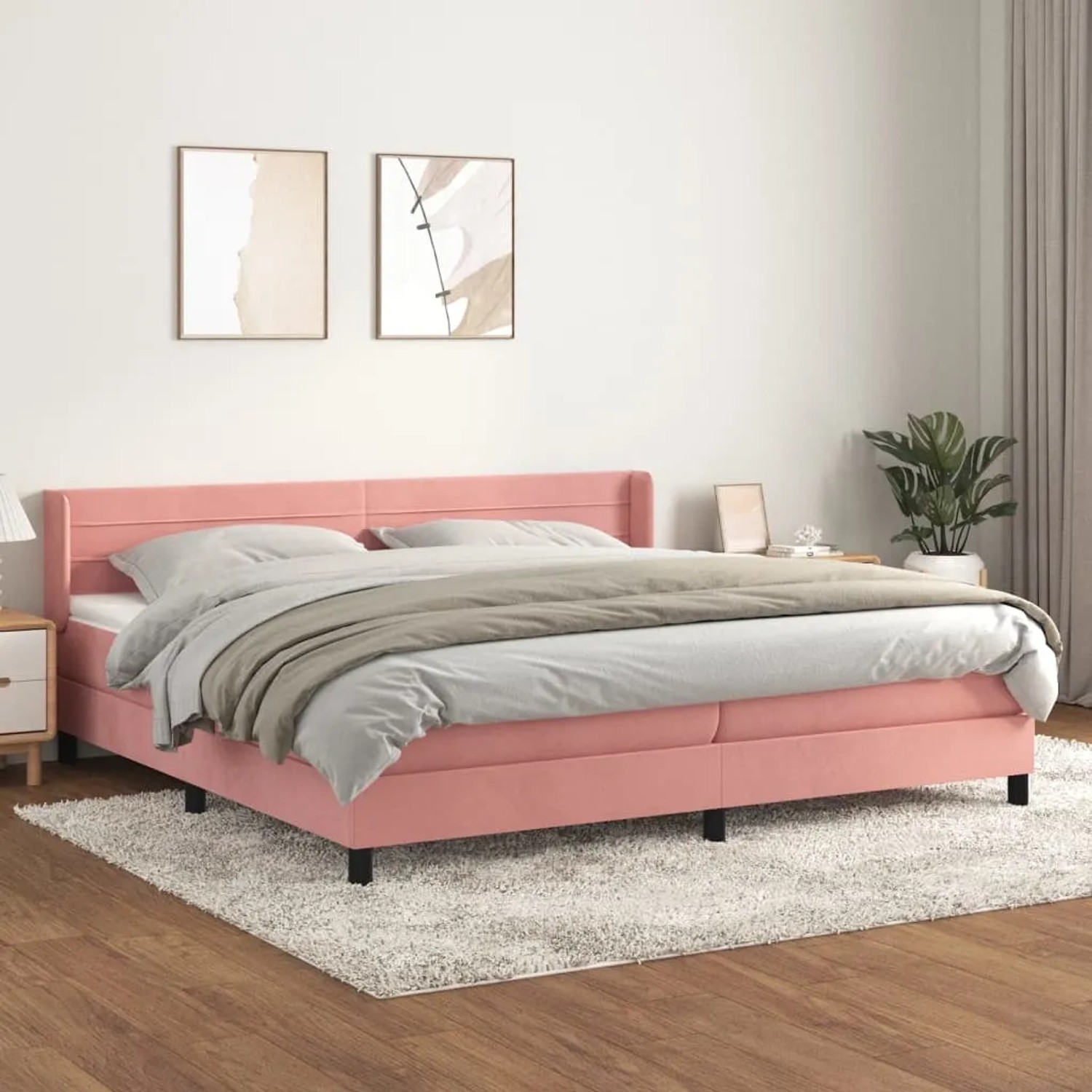 Rosa vidaXL Boxspringbett 200x200 cm mit Samtbezug und Matratze für erholsamen Schlaf.