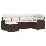 Braunes 6-tlg. vidaXL Garten-Sofa-Set aus Poly Rattan mit Kissen für den Außenbereich.