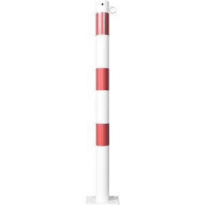 Schake Absperrpfosten, weiß-rot, mit Öse und Dübelbefestigung für flexible Absperrungen.