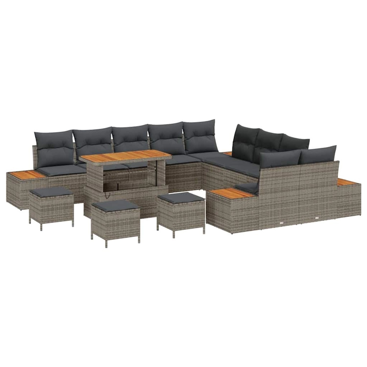 vidaXL Garten-Sofa-Set mit Kissen 14-Tlg Grau Poly Rattan 3362983 günstig online kaufen