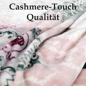 Bestgoodies Kuscheldecke Mandarino, weiche Wohndecke mit Muster in Rosa und Grau.