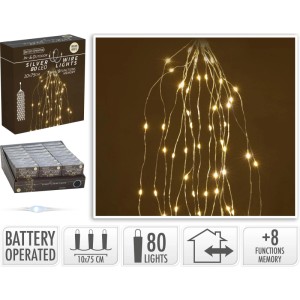 LED-Lichterkette mit 80 warmweißen Mikro-LEDs auf Silberdraht, batteriebetrieben, für Innen & Außen.