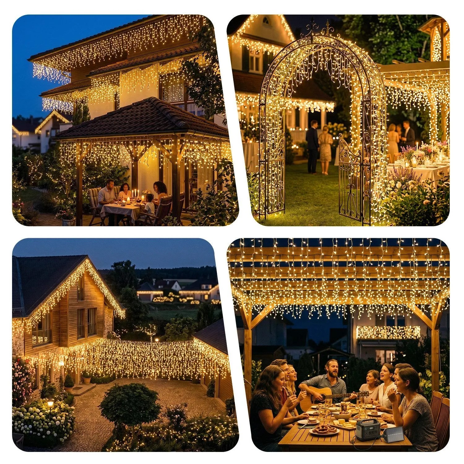 Salcar Solar Eiszapfen-Lichterkette warmweiß, 7,8m, beleuchtet Haus, Garten, Terrasse festlich. IP44, USB, Fernbedienung.