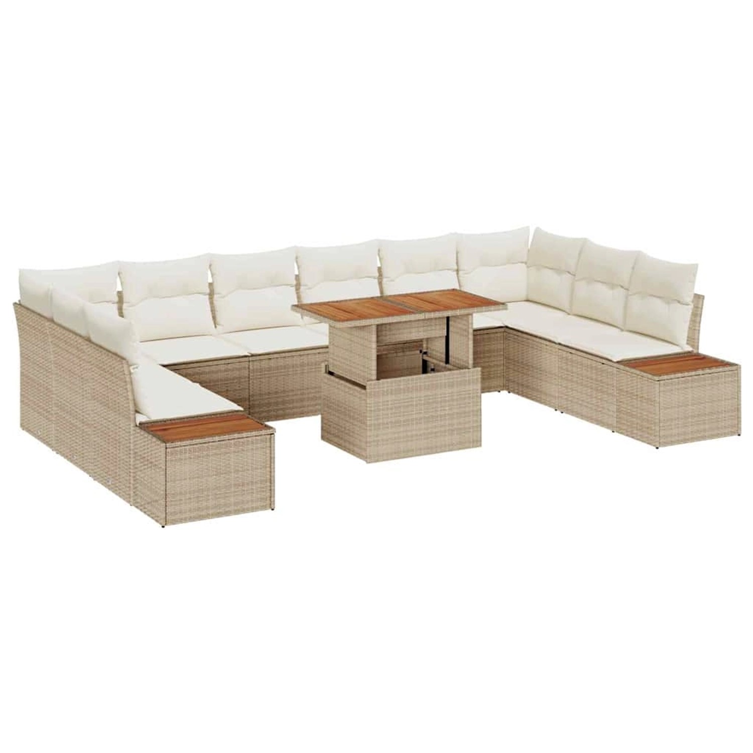 vidaXL Garten-Sofa-Set mit Speicher 11-Tlg Beige Poly Rattan 3358845 günstig online kaufen